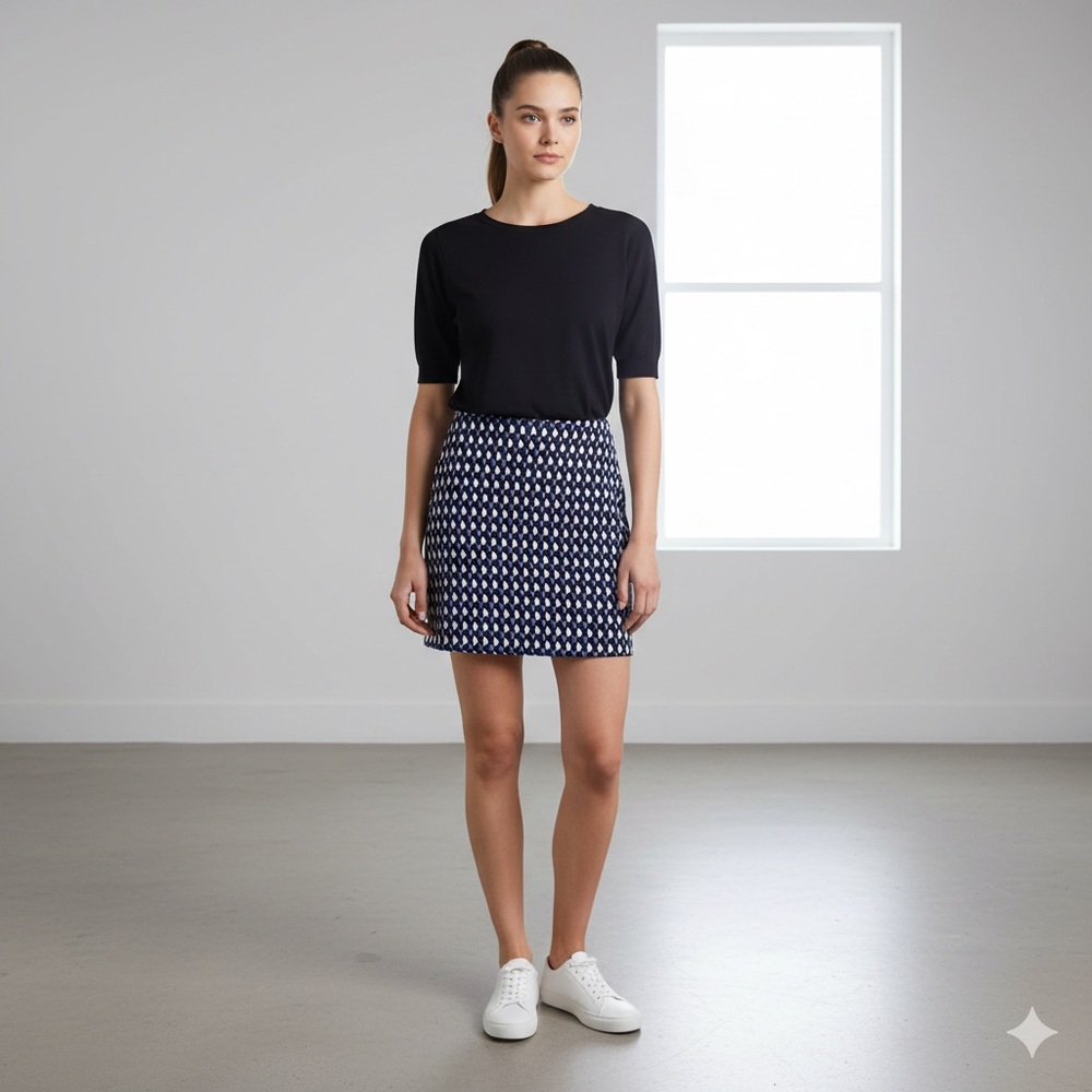 J Crew Skirt Womens 4 Black Blue‎ Geometric Tweed Mini Exposed Zip Lined Office